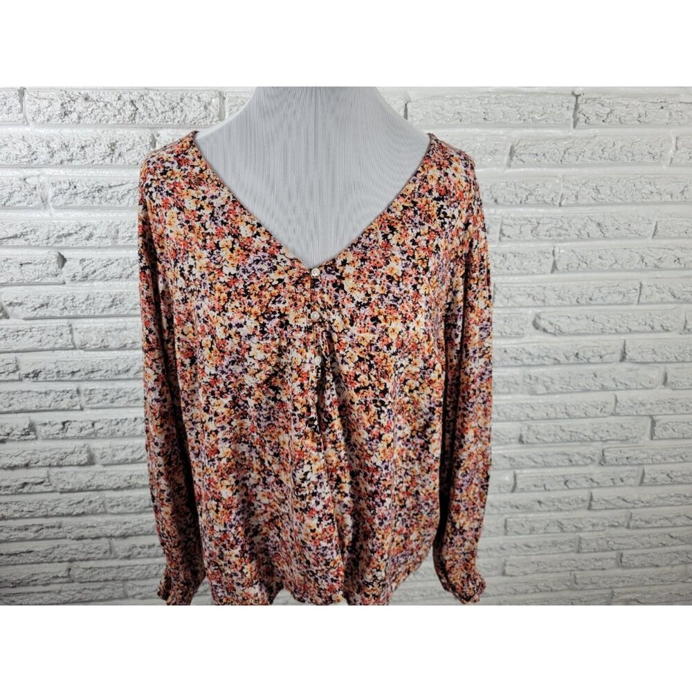 Old Navy Womens Top 2X Plus Cropped Long Sleeve Brown Floral FLO200E - Picture 3 of 9